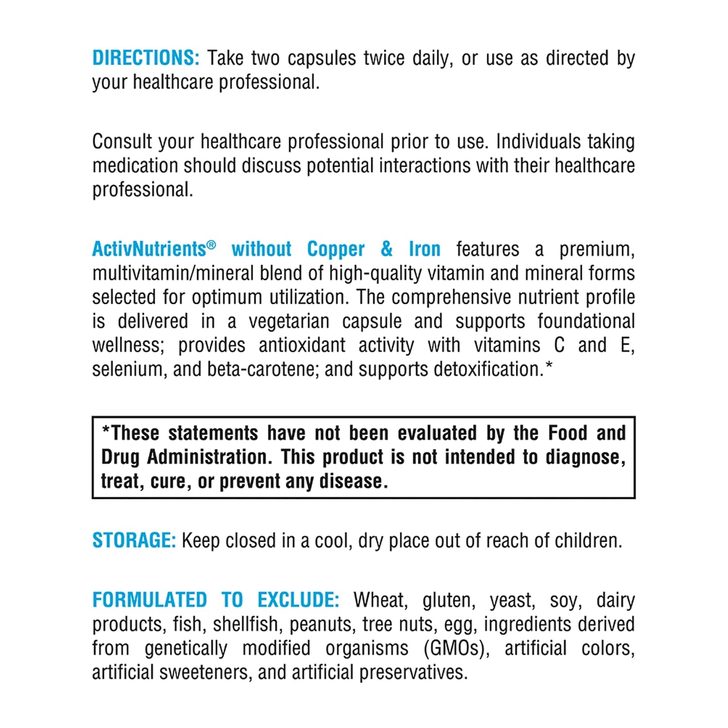 XYMOGEN ActivNutrients Without Copper & Iron – Multivitamin for Men & Women (120 Caps)