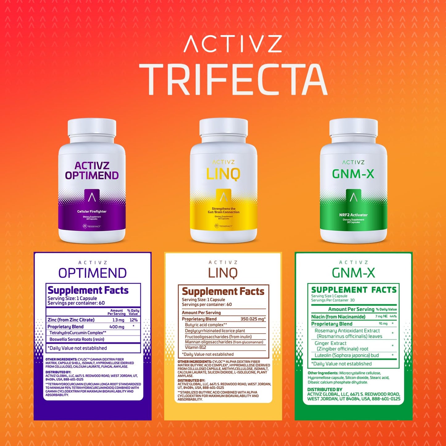ACTIVZ Trifecta: GNM-X, Optimend & LINQ 3 Pack – Nrf2 Activation, Flexibility, Brain & Gut Function