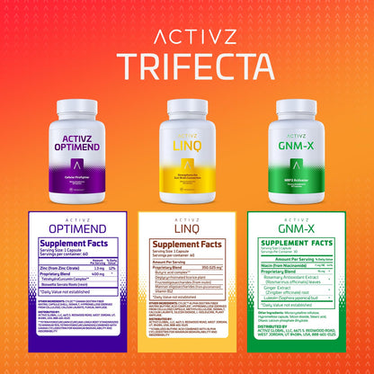 ACTIVZ Trifecta: GNM-X, Optimend & LINQ 3 Pack – Nrf2 Activation, Flexibility, Brain & Gut Function