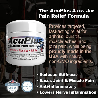 AcuPlus Pain Relief Cream – Fast-Acting Topical Anti-Inflammatory for Muscle & Joint Pain (4 oz, Pack of 3)