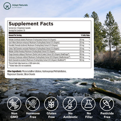 Adapt Naturals Bio-Avail Myco – 8-in-1 Bioavailable Mushroom Supplement | 120 Capsules