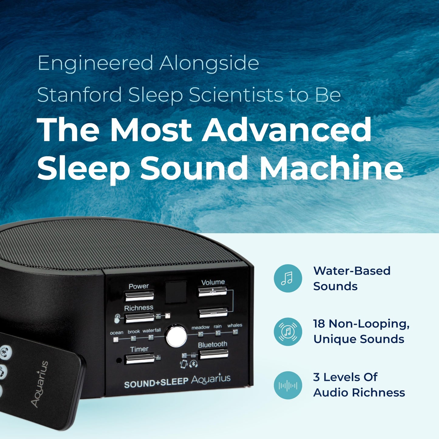 Adaptive Sound Technologies Sound + Sleep Aquarius Aquatic Noise Machine – Water Sounds for Sleep & Relaxation | Timer & Headphone Jack | Black