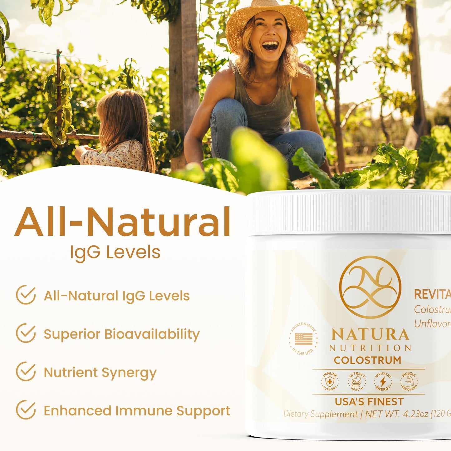 Grass-Fed Bovine Colostrum Powder - 60 Servings | Pure First-Milking IgG 25% | USA Sourced