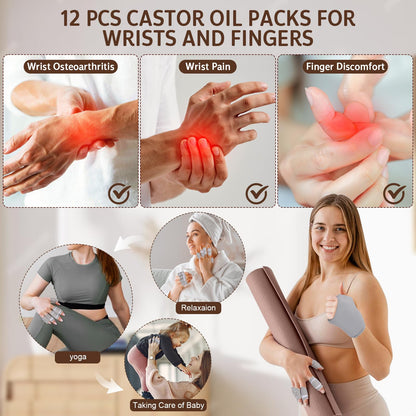 12Pcs Castor Oil Pack Wrap Kit for Fingers & Hands | Organic Cotton