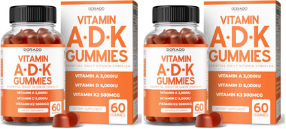 ADK Gummies Vitamin D3 K2 60 Sugar Free Gummies - 10000/5000iu - Raspberry Flavor | Vegan, Non-GMO, USA Made - Pack of 2