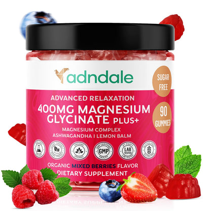 Adndale 90 ct Magnesium Glycinate Gummies with Ashwagandha & Taurate – Sugar-Free