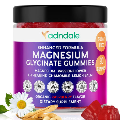 Adndale Pure Magnesium Glycinate Gummies - 90ct Sugar Free with L-Theanine & Herbs