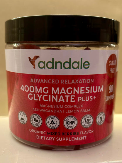 Adndale 90 ct Magnesium Glycinate Gummies with Ashwagandha & Taurate – Sugar-Free