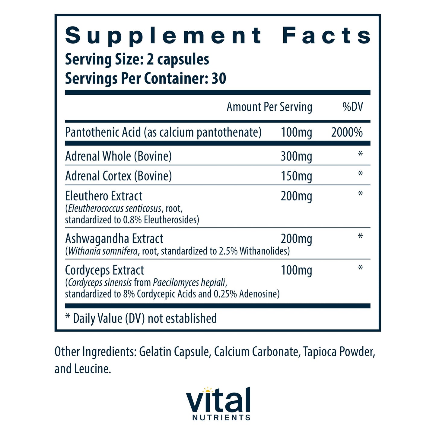 Vital Nutrients Adrenal Support – Adrenal Health, Cortisol Management & Energy Support | 60 Capsules
