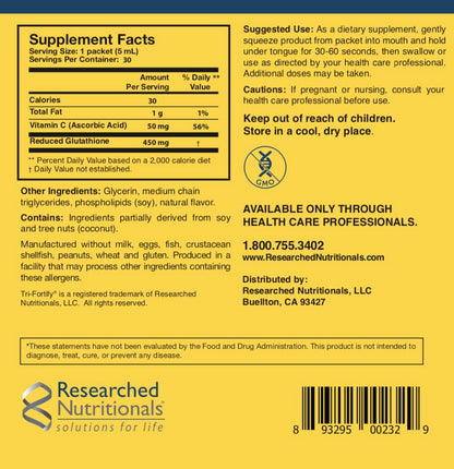 Researched Nutritionals Liposomal Glutathione 450mg Orange 5oz | Tri-Fortify Liquid Gel + Vitamin C – Immune Support & Detox
