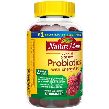Nature Made Digestive Probiotics & Energy B12 Gummies – 50 Gummies, 25 Day Supply (Women & Men)