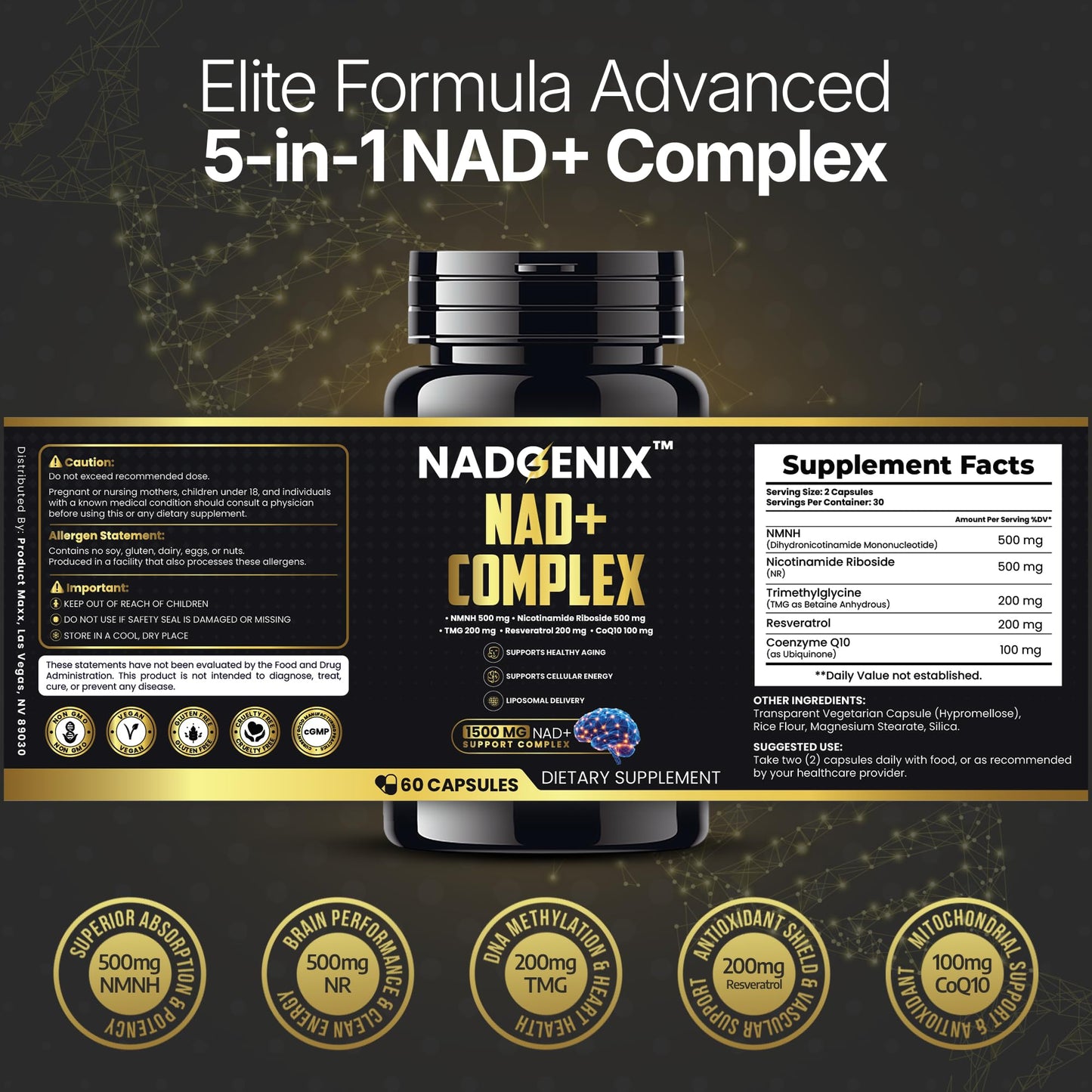 Product Maxx NADGENIX NAD+ Supplement – NMNH 500mg, Liposomal Delivery, 60 Caps