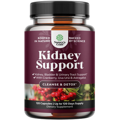 Advanced Kidney Support Supplement - Cranberry Uva Ursi Astragalus & Nettle for Kidney Health - Urinary Tract Support - 120 Caps