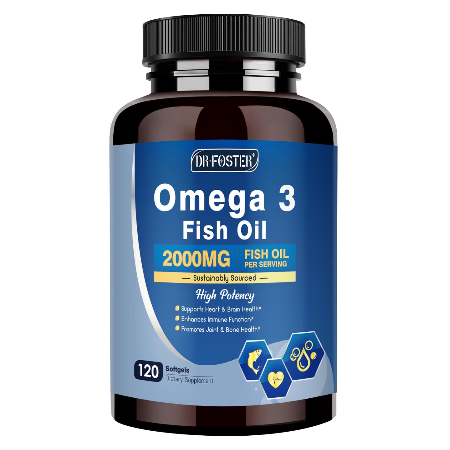 Advanced Omega-3 Fish Oil 2000mg – DHA, EPA, ALA | Heart, Brain & Joints Support – Vitamin D3 & E – 120 Softgels