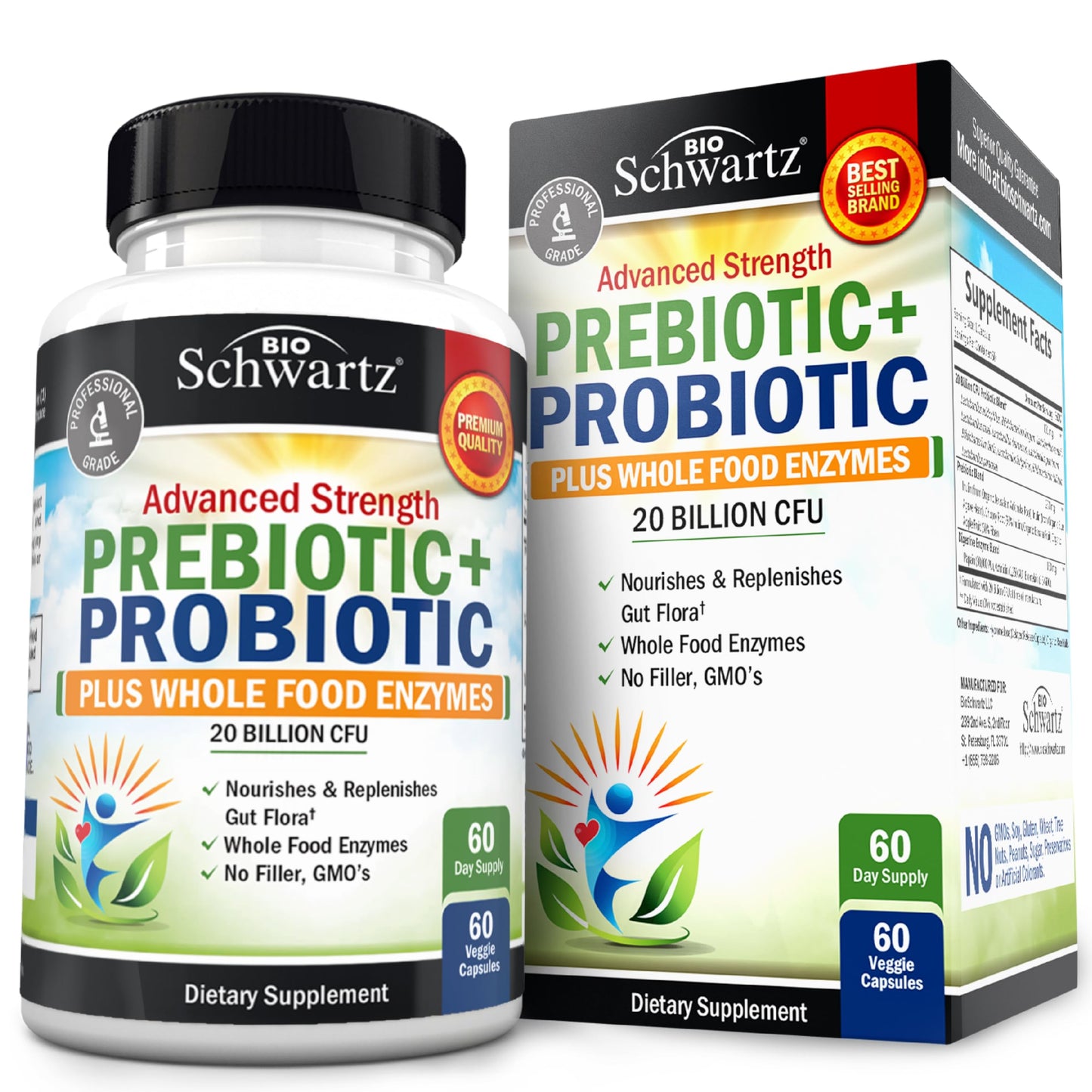 Advanced Prebiotics & Probiotics for Immune & Digestive Health - 60 Capsules
