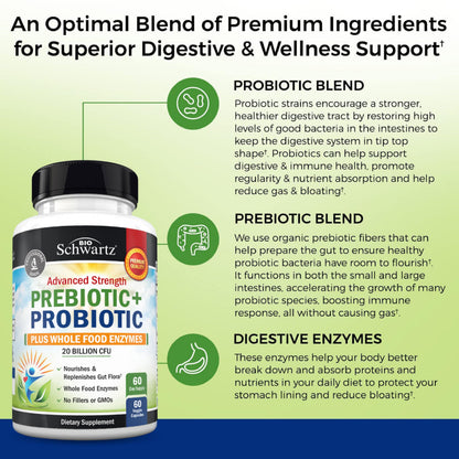Advanced Prebiotics & Probiotics for Immune & Digestive Health - 60 Capsules