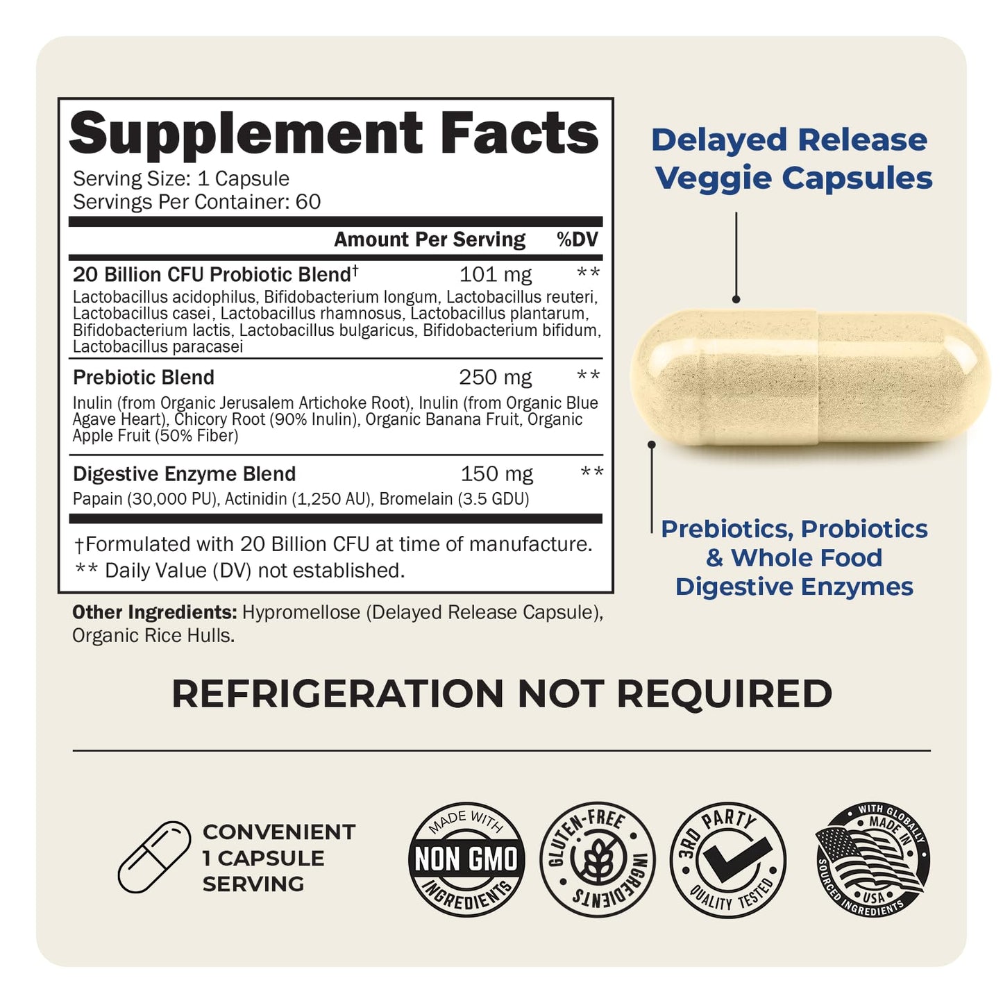 Advanced Prebiotics & Probiotics for Immune & Digestive Health - 60 Capsules