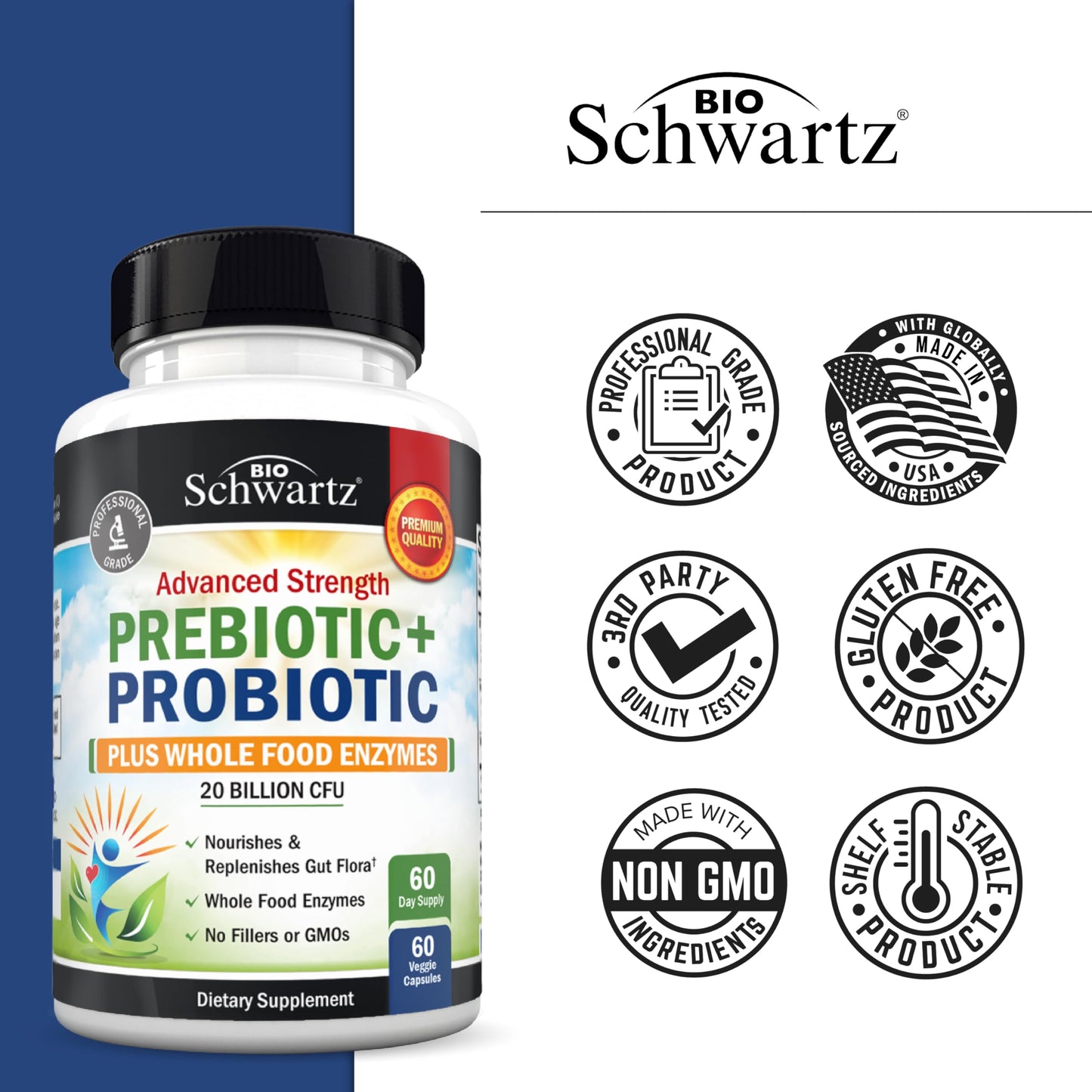 Advanced Prebiotics & Probiotics for Immune & Digestive Health - 60 Capsules