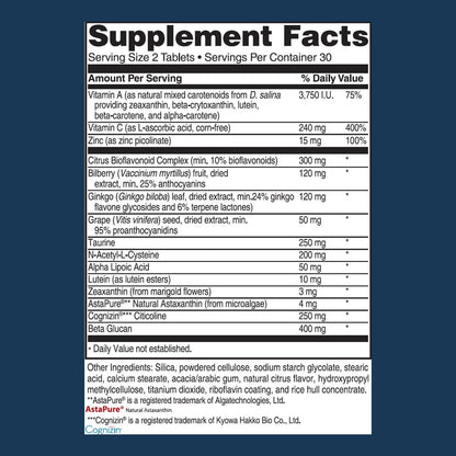 Advanced Vision Formula – Eye Vitamins with Lutein & Zeaxanthin | Gluten Free, Vegan (60 Tablets)
