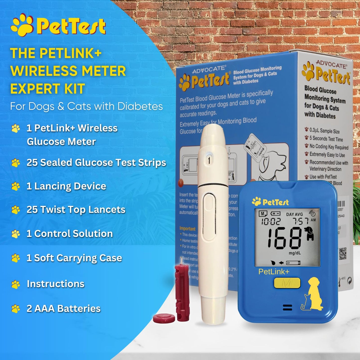 PetTest Expert Glucose Monitoring Kit for Dogs & Cats | Advocate Pettest