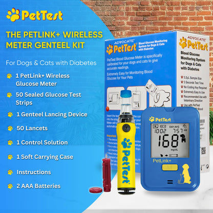 PetTest Painless Glucose Monitoring Kit for Dogs & Cats | Wireless PetLink+ Meter