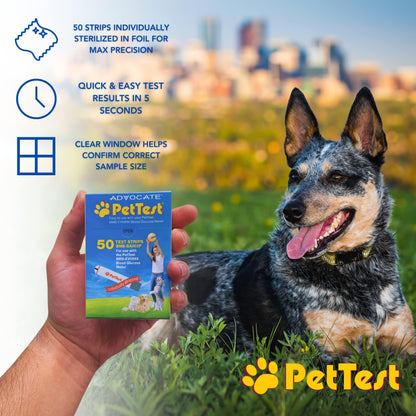 PetTest Blood Glucose Test Strips – Easy Open, Sterilized & Individually Sealed (50) | Advocate PetTest