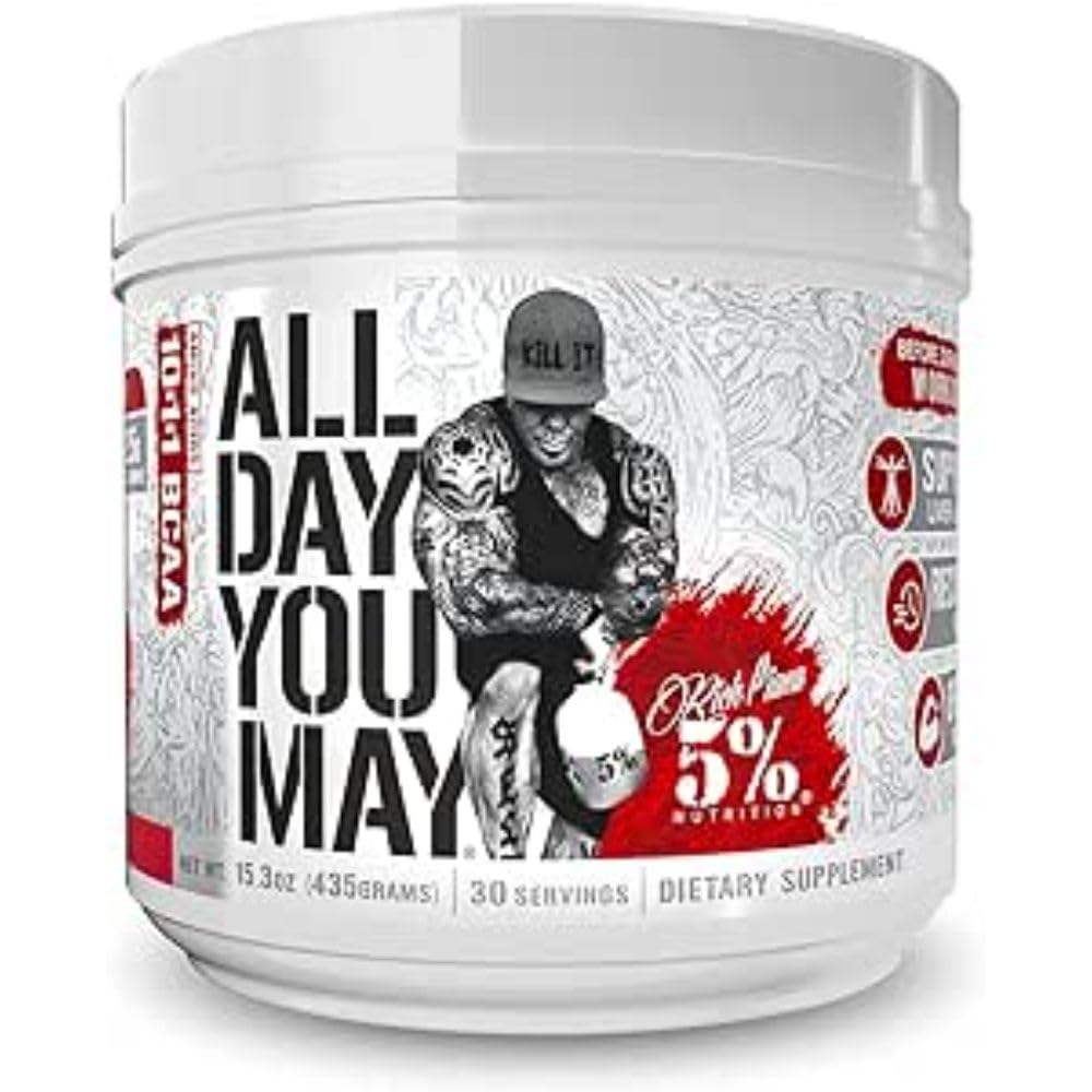 5% Nutrition Rich Piana AllDayYouMay BCAA Powder – Intra & Post-Workout Aminos, Hydration, Endurance (Fruit Punch) 16.93 oz