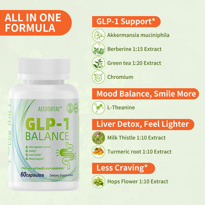 Aegisvital GLP-1 Supplements with Akkermansia Probiotic for Digestion, GLP Activate - GLP1 for Immune, GLP 1 Supplement for Women & Men, Gut Health, Energy & Metabolism Improvement, 60 Capsules