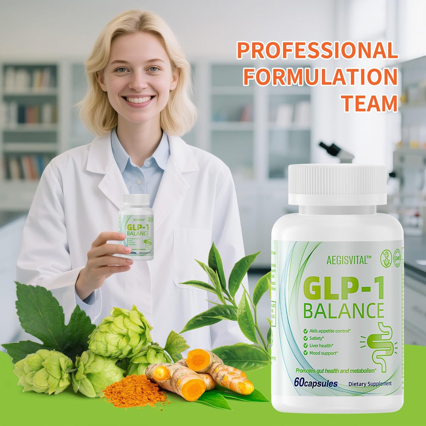 Aegisvital GLP-1 Supplements with Akkermansia Probiotic for Digestion, GLP Activate - GLP1 for Immune, GLP 1 Supplement for Women & Men, Gut Health, Energy & Metabolism Improvement, 60 Capsules