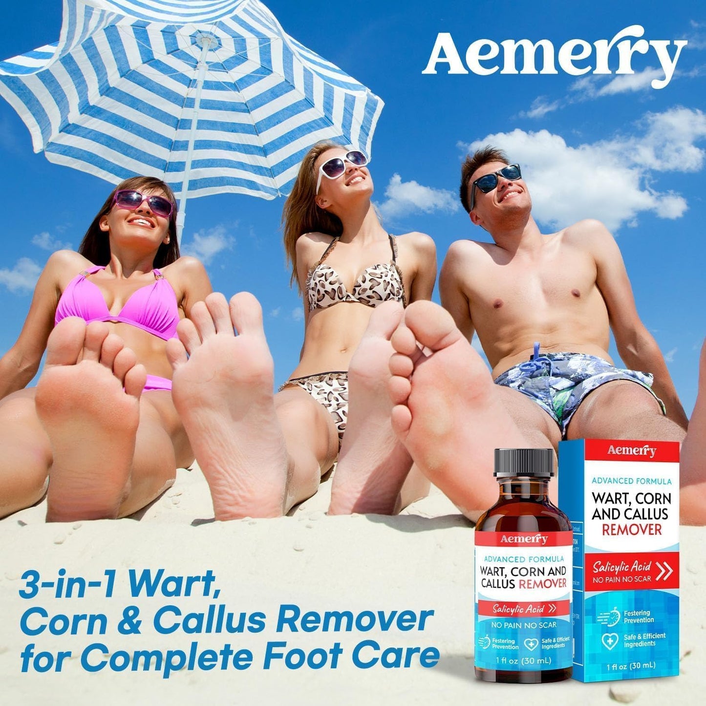 Aemerry Wart Corn Callus Remover – Maximum Strength Liquid Salicylic Acid for Feet (30ml)