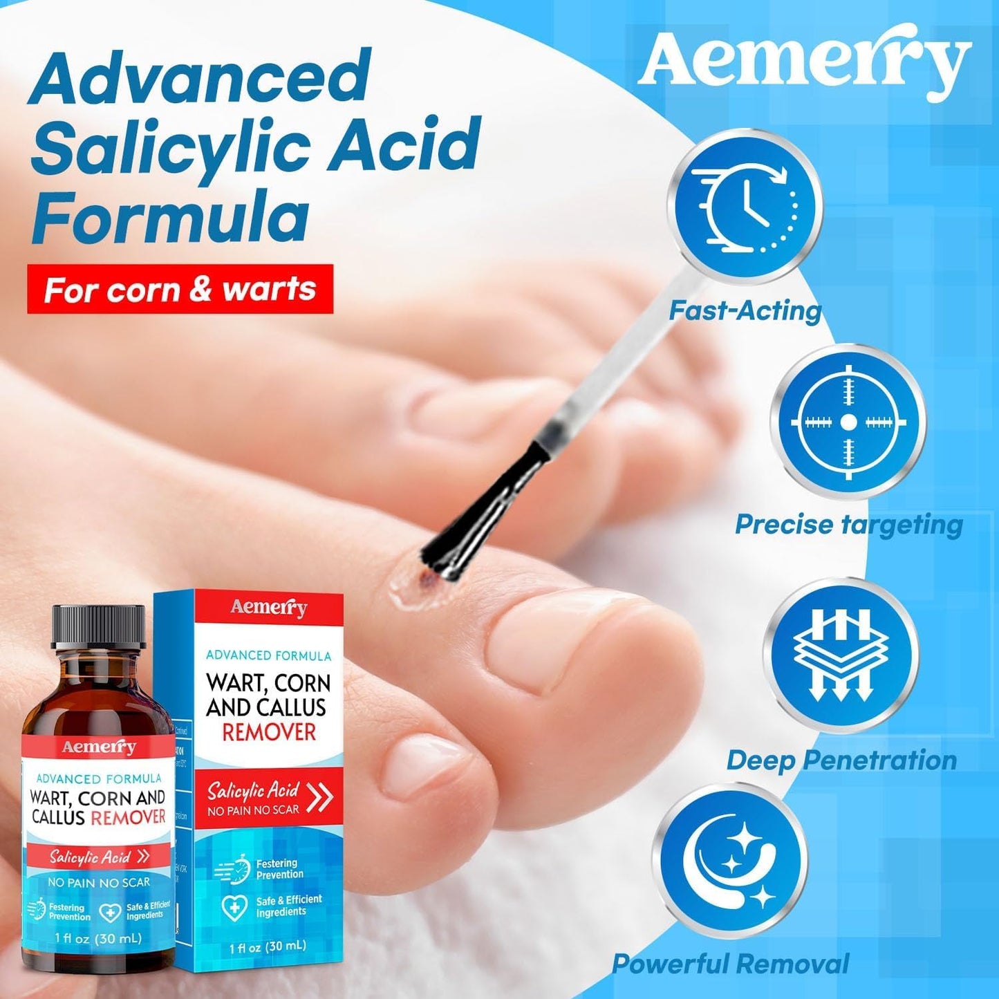 Aemerry Wart Corn Callus Remover – Maximum Strength Liquid Salicylic Acid for Feet (30ml)