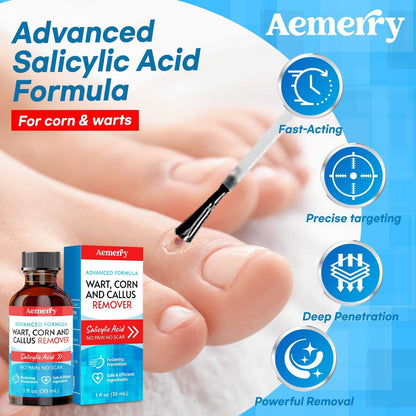 Aemerry Wart Corn Callus Remover – Maximum Strength Liquid Salicylic Acid for Feet (30ml)