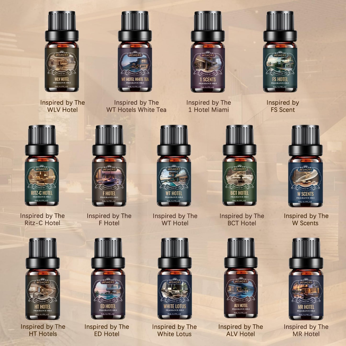 Hotel Diffuser Oils Set – 14Pcs Luxury Fragrance Oils for Diffusers, Soaps & Candles