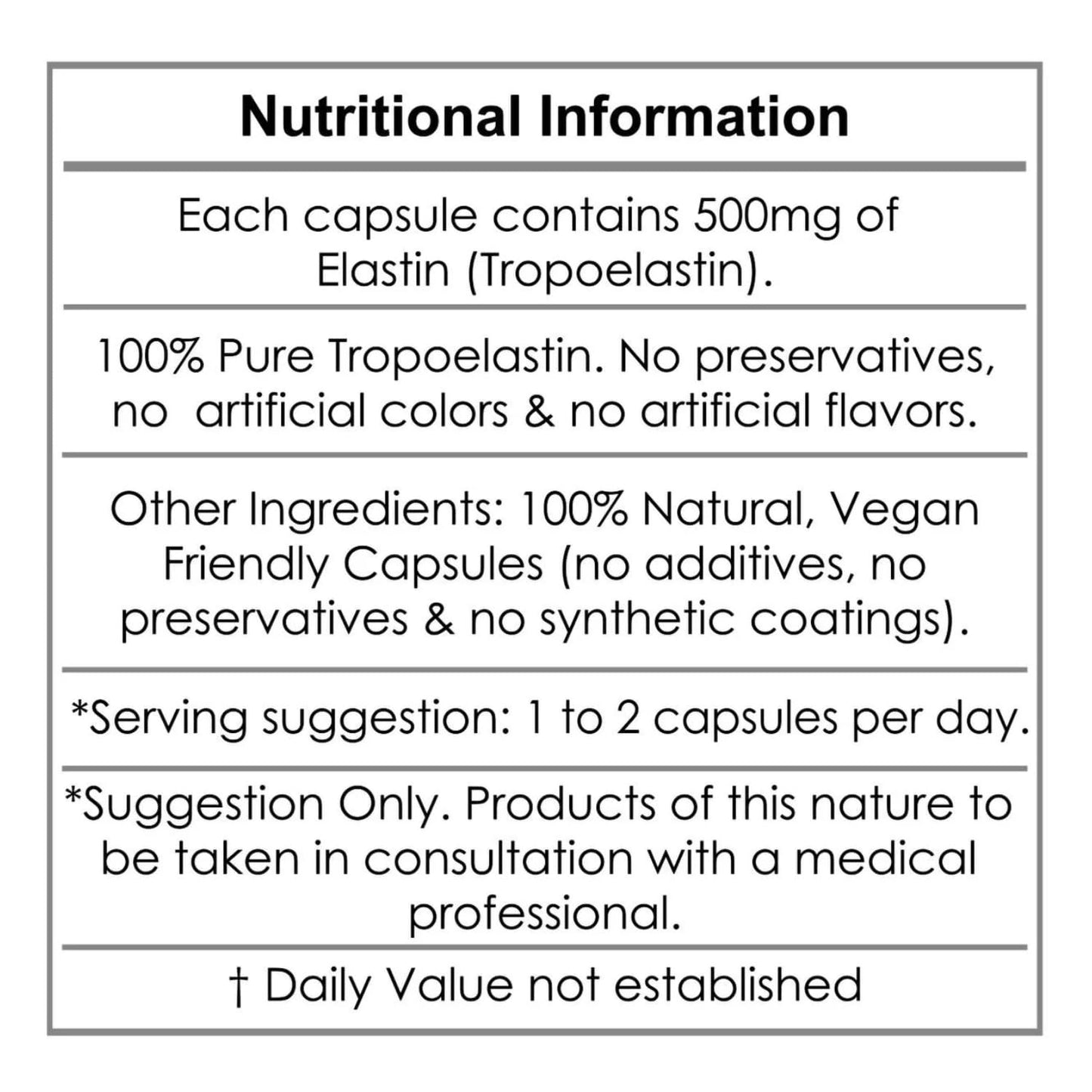 Aeternum Elastin 500mg Capsules – 180 Count | Marine Elastin for Skin Elasticity