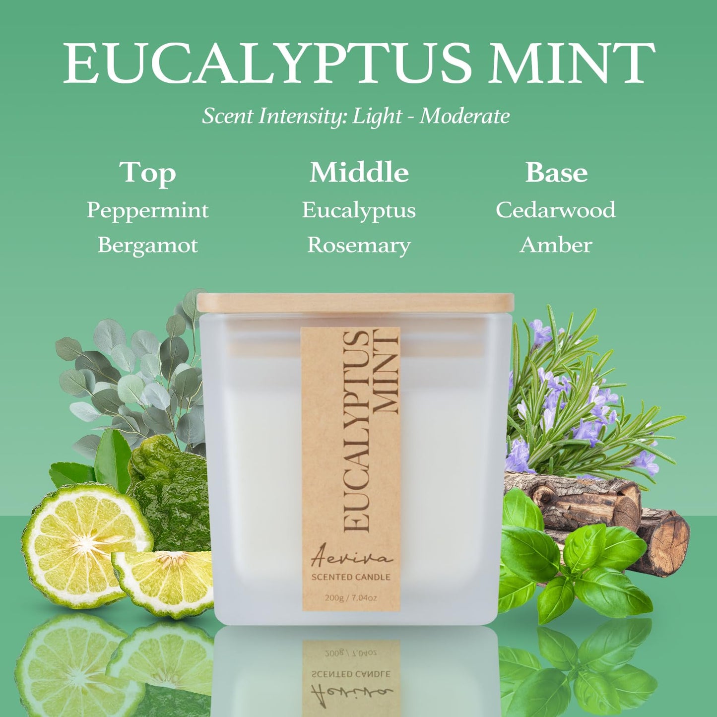 Aeviva Eucalyptus Mint Scented Candle – 7.04oz, 40 Hour Burn, Natural Soy Wax, Wood Wick