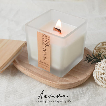 Aeviva Eucalyptus Mint Scented Candle – 7.04oz, 40 Hour Burn, Natural Soy Wax, Wood Wick