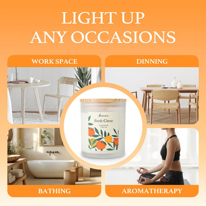 Aeviva Fresh Citrus Scented Candle – 11oz Soy Wax, 60h Burn