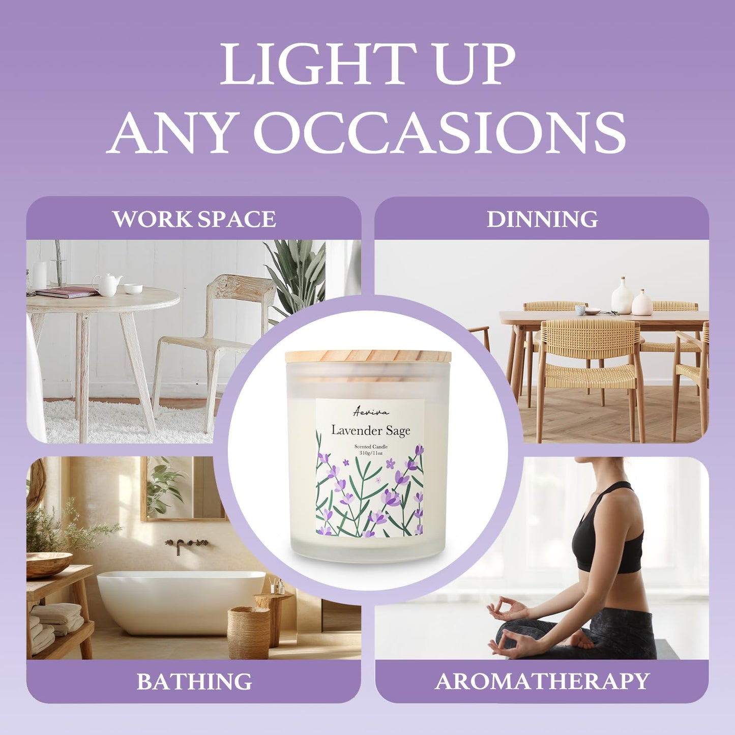 Aeviva Lavender Sage Scented Candle – 11oz Soy Wax, 60 Hour Burn