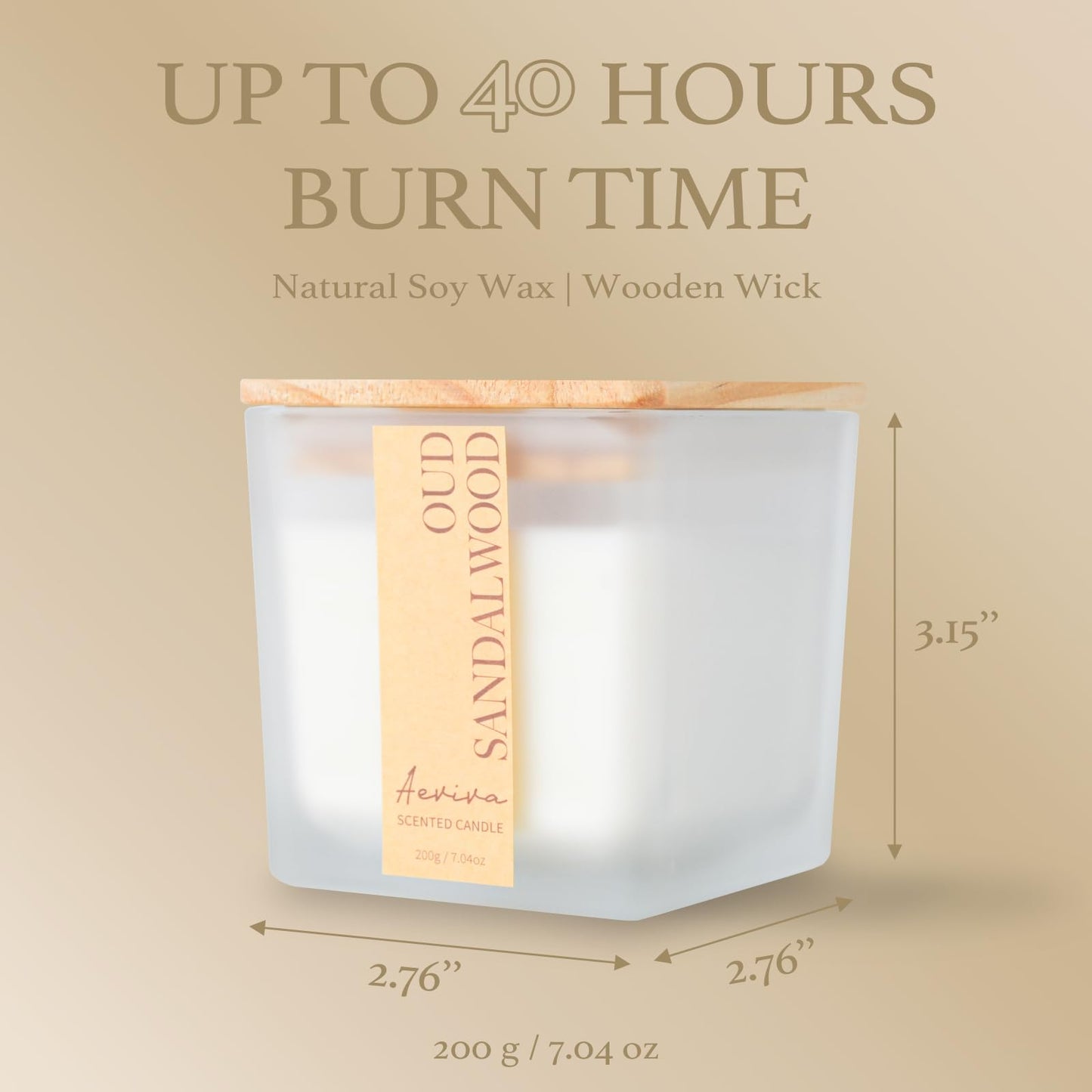 Aeviva Oud Sandalwood Scented Candle – 7.04 oz Soy Wax, Wooden Wick, 45h Burn Time