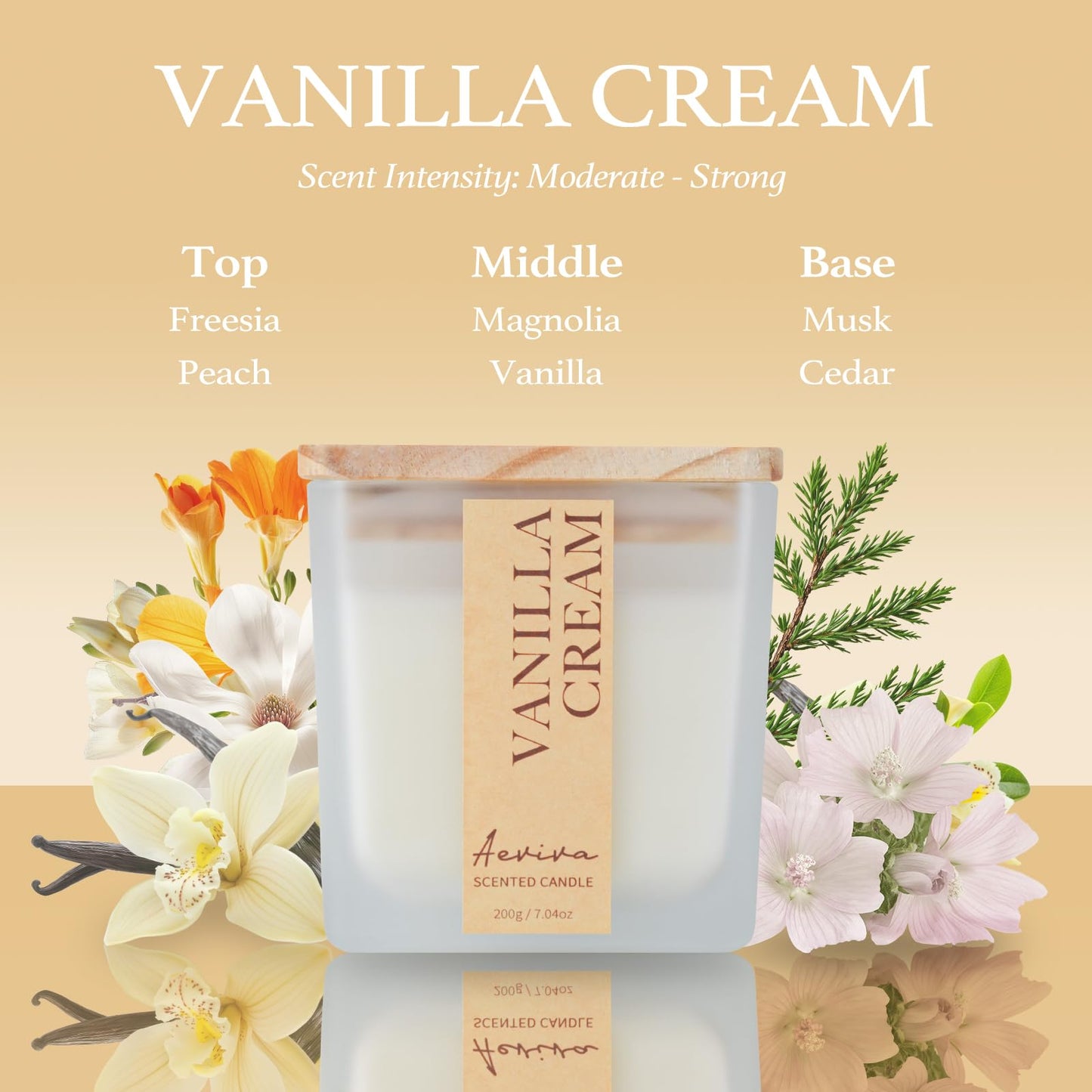 Aeviva Scented Candle - Vanilla Cream, 7.04 oz | Soy Wax, Wood Wick