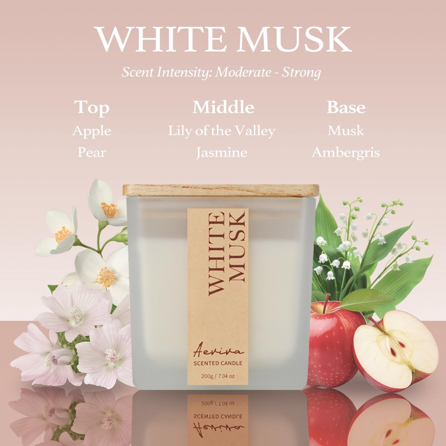 Aeviva White Musk Scented Candle – 7.04 oz Soy Wax, Wooden Wick