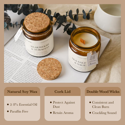 Aeviva Teakwood Tobacco Aromatherapy Candle – 7.05 oz Soy Wax, Wooden Wick