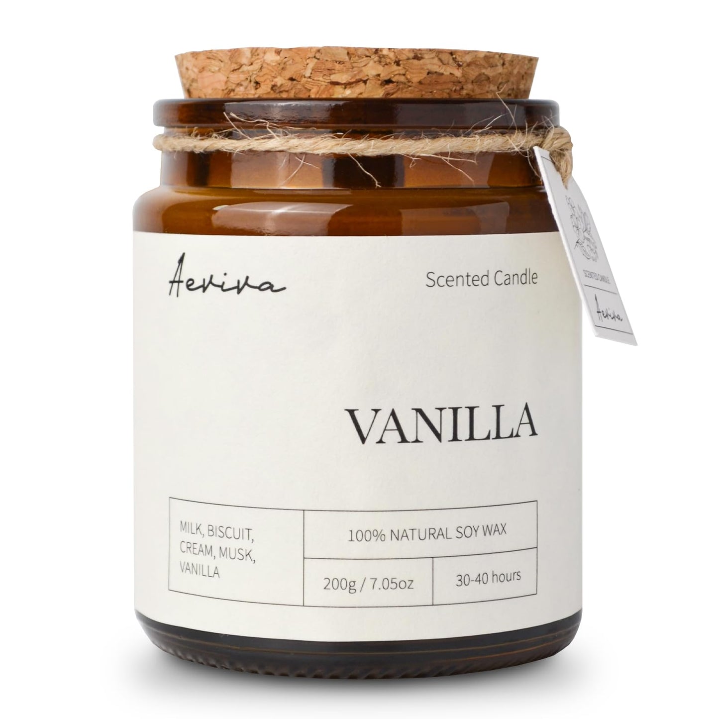 Aeviva Vanilla Scented Candle – Soy Wax, Double Wood Wick, Amber Jar