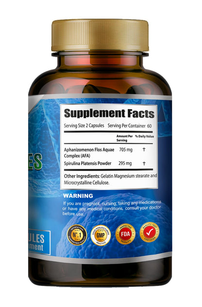 AFA Stem Natural Celulas Madre – 120 Capsules (1000 mg) Blue-Green Algae, Non-GMO, Gluten Free