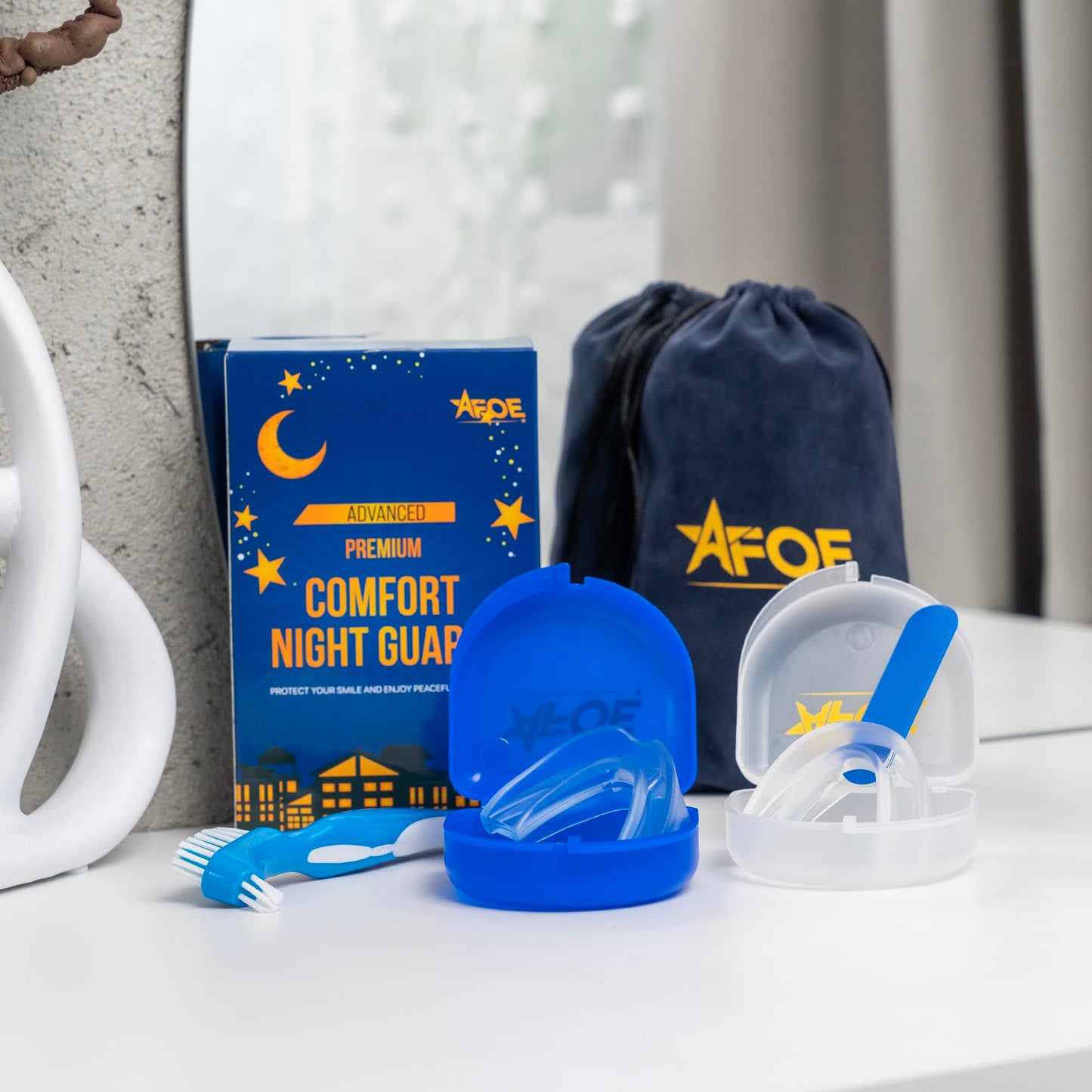 2-Pack Dual-Mold Bruxism Night Guards – Clear & Blue, TMJ Relief | BPA & Latex-Free | AFOE