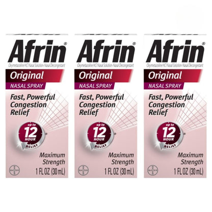 Afrin Original Maximum Strength 12 Hour Nasal Congestion Relief Spray – 3 Bottles (3 x 1 fl oz)