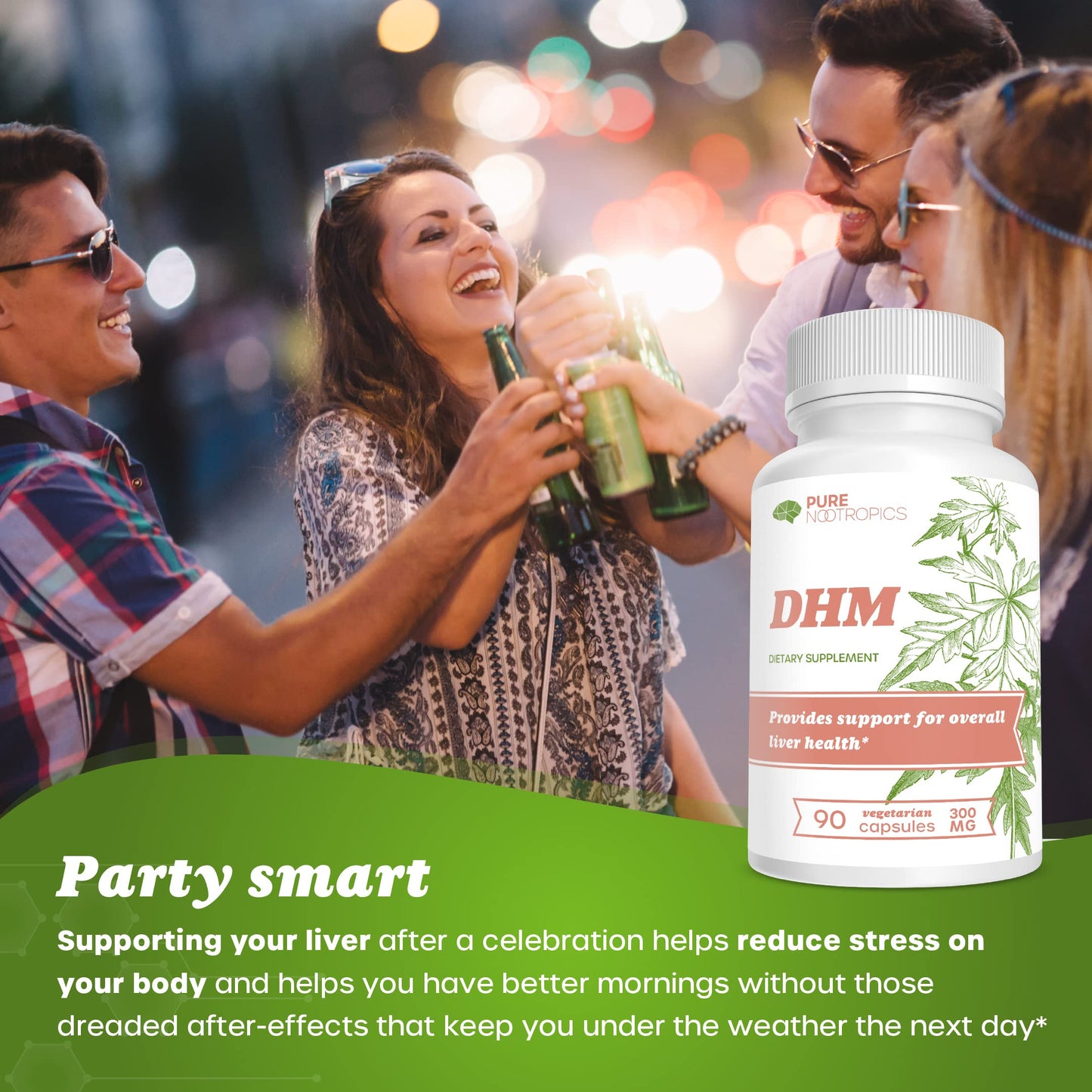 Pure Nootropics Dihydromyricetin (DHM) 300 mg Capsules | Hovenia Dulcis Extract | 90 Veg Cap Value Pack | Liver Health Support | After Alcohol Recovery | Party Smart