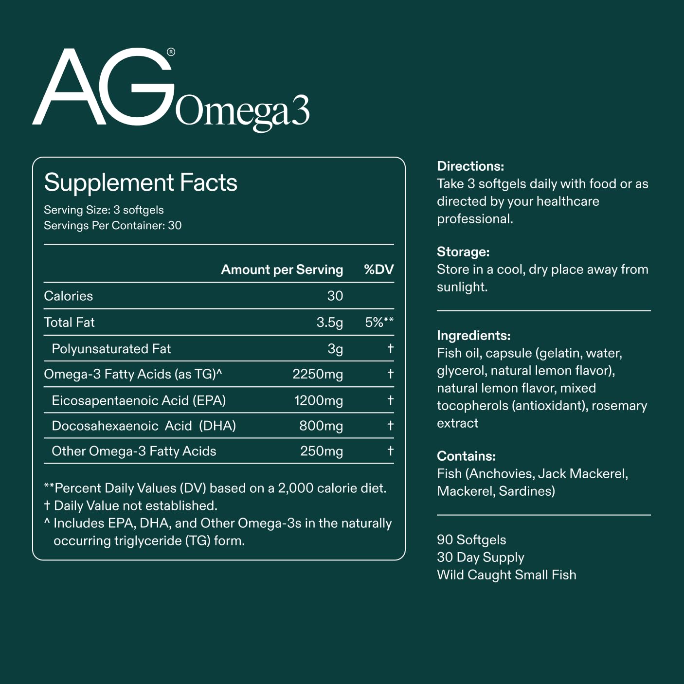 AG1 Omega3 Fish Oil Softgels – 2000mg EPA & DHA from Wild-Caught Fish | 90 Capsules | Athletic Greens