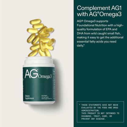 AG1 Omega3 Fish Oil Softgels – 2000mg EPA & DHA from Wild-Caught Fish | 90 Capsules | Athletic Greens