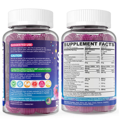 Kids Sleep Gummies - No Melatonin with Magnesium Glycinate, L-Theanine, Zinc & D3K2 | Immune Support